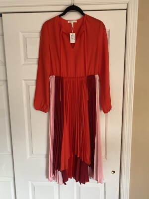 Maje Reona Color Block Red And Pink Pleated Shirt Dress Size 1/US S NWT  $470 | eBay
