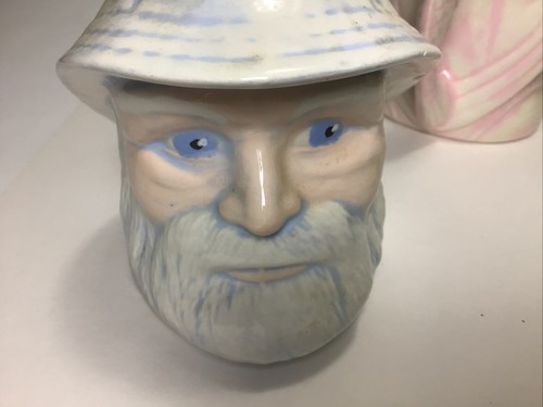 Lot 4 Vintage Bearded Fisherman Old Man The Sea Coffee Mugs Ceramic Fish Handles - Picture 9 of 12