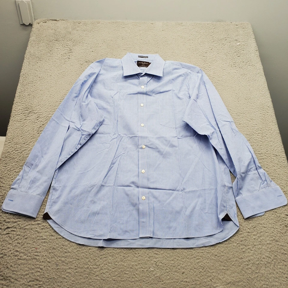 Black Brown 1826 Dress Shirt Mens 17.5 Blue Gingham Classic Non Iron Button Down - Image 3 of 4