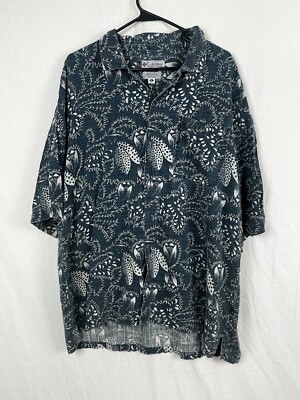 Colombia shirt XL blue floral short sleeve cotton shirt