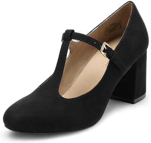 Women Wedding Mary Jane Pumps Close Toe Low Chunky Heel Pump Shoes - Picture 3 of 17