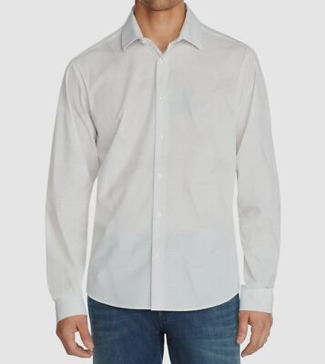 $85 Calvin Klein Men White Slim-Fit 4-Way-Stretch Line-Dot Button-Down Shirt XXL