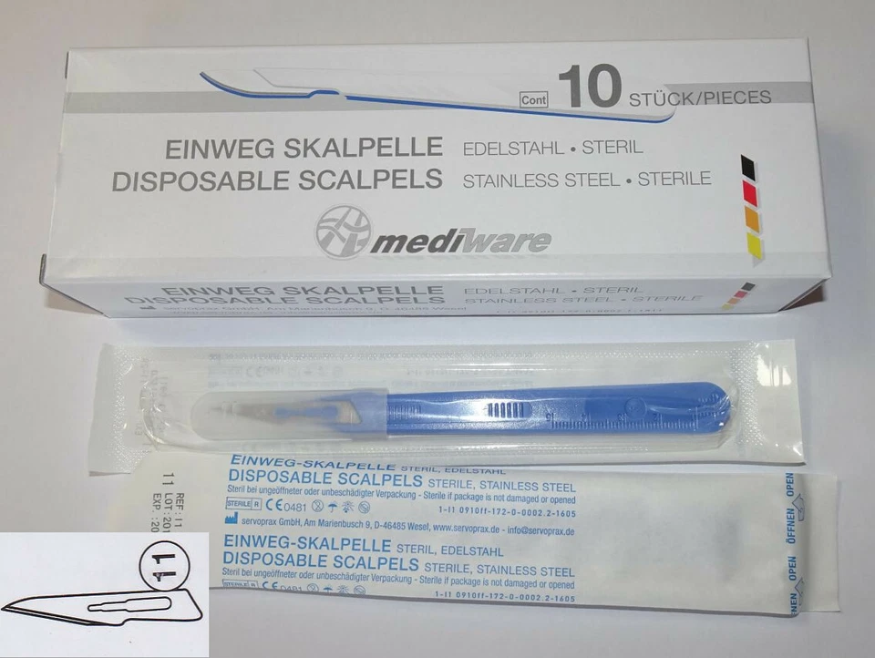 10 Einmalskalpelle Skalpell Form 11 (Klinge spitz) Krisenvorsorge Notfall steril