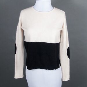 Only Mine 100 Cashmere Pullover Crew Neck Colorblock W Patches Cream Black S Ebay