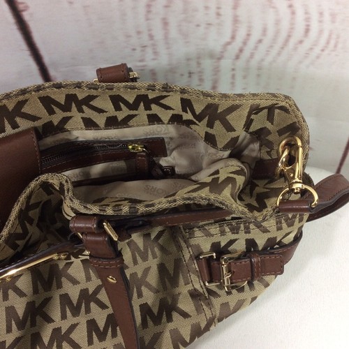 Michael Kors Gansevoort Purse Signature Logo Tote Shoulder Bag Canvas Leather - Picture 12 of 18