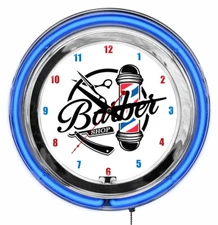 Barber Shop Shave Salon Hair Cut Sign Neon Clock Vintage Scissors Light Globe