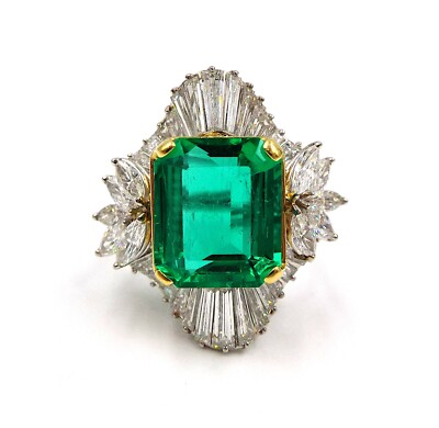 6,73ct Kolumbianischer Smaragd Diamant Platin Ring Gr. 7 Gubelin zertifiziert