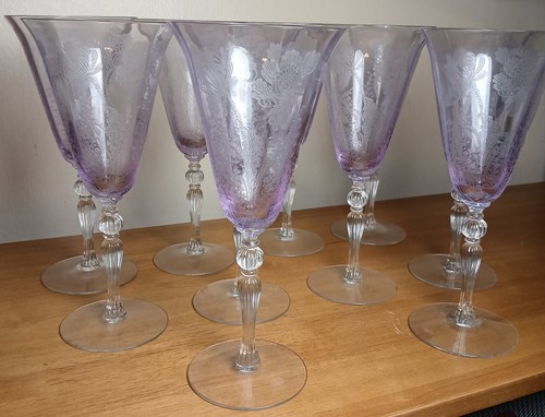 Cambridge Glass 8.25" Goblets in Gloria etching, Heatherbloom color (SET OF 6)