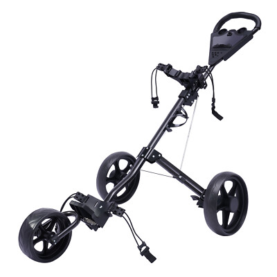 3 Wheel Golf Push Cart Folding Golf Walking Push Cart Roller Golf Bag Holder