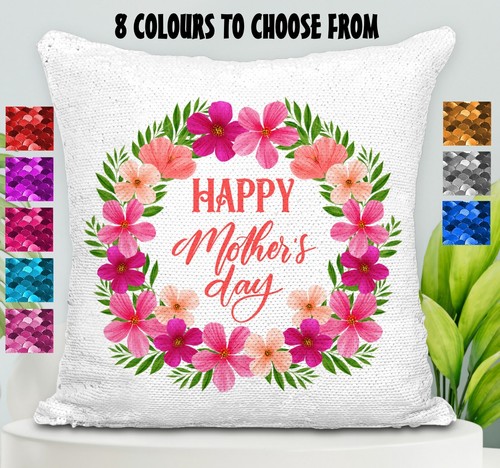 Mum Cushion Cover Throw Pillow Reversible Sequins Mothers Day Gift Floral - Picture 2 of 16