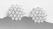Solid Sterling Silver CZ Cluster Flower Flat Stud Earrings 12mm Wide 4.75g