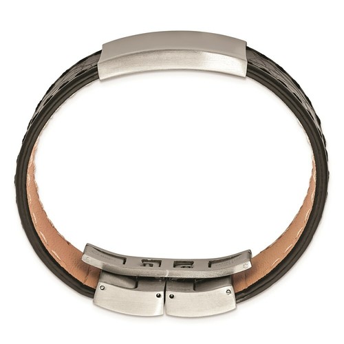 Stainless Steel Brushed Black Leather ID Bracelet - Picture 3 of 4