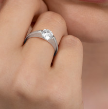 Tension Set Wedding Proposal Ring 2.20 Ct Round Moissanite 14K White Gold Plated