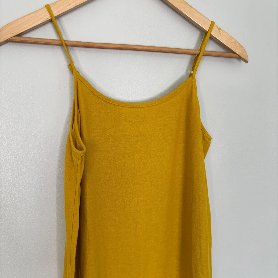 Maxi Vestido Antiguo Azul Marino Niñas XL 14 Dorado Amarillo Mezcla de Algodón Ojales Dobladillo Sin Mangas Foto 2 de 4