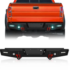 Rear Bumper With Sensor Holes & 4 × LED Lights For 2009-2014 12th Gen Ford F150