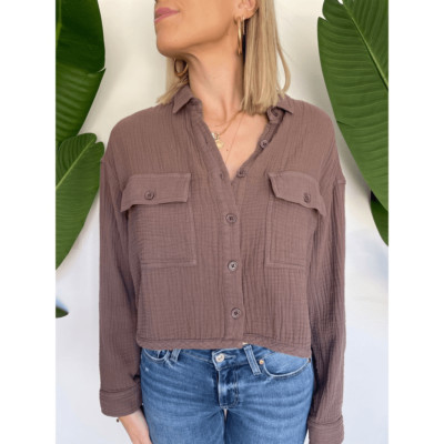 NWT BOBI CROPPED BUTTON UP SHIRT BISTRO
