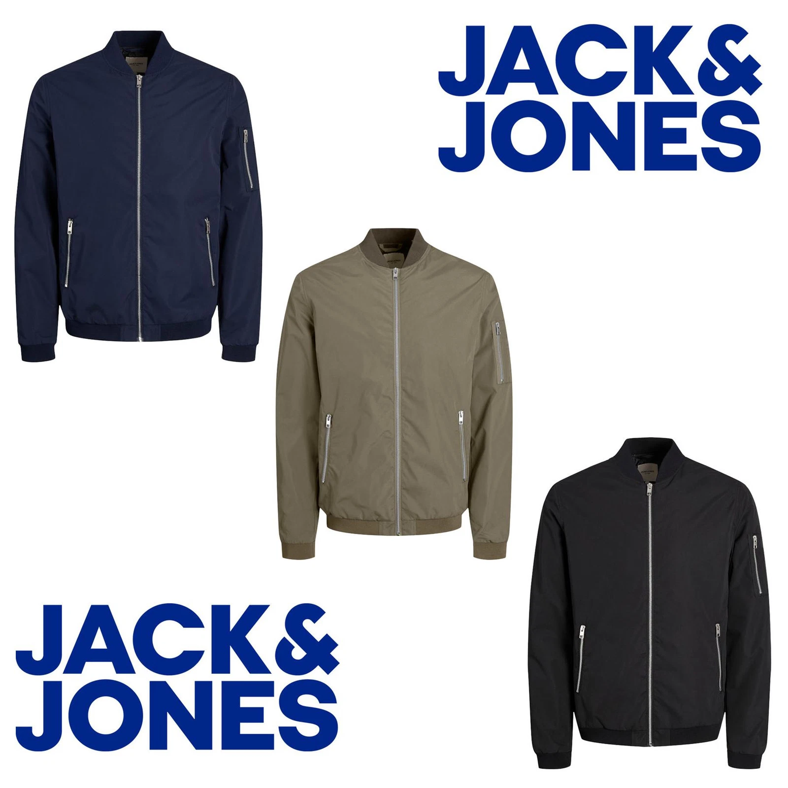 Jack & Jones Mens Bomber Jacket Full Zip Long Sleeve Baseball Neck Jacket, S-2XL