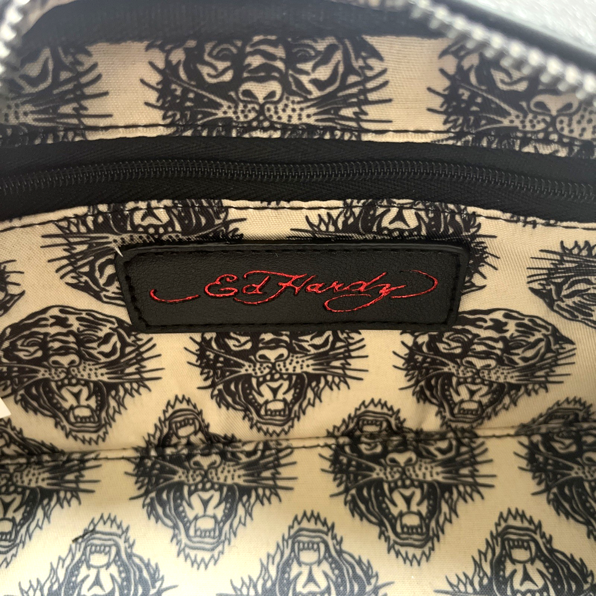 Ed Hardy Mini Dome Shoulder Bag Rhinestone Skull Zipper Black Y2K