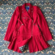 Burberry Blue Label Wool Riders Pleated Coat Red Size 38 S Vintage
