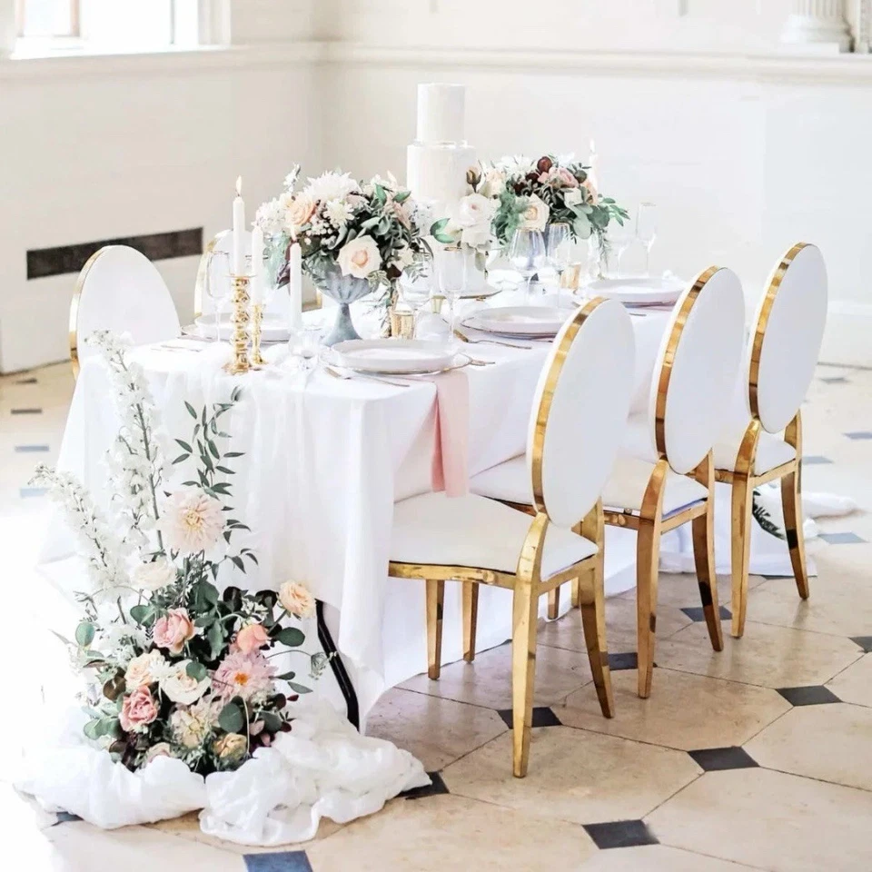 banquet Luxury Dining Chairs  Jasmine Chairs White Pu Leather With Gold Frame X2 - Image 4 of 4