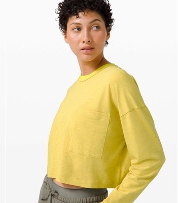 Lululemon Check The Box Oversized Boxy Tee Womens Size 6 Yellow Long Sleeve Crew
