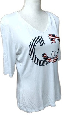   Gerry Weber Casual Women's Short Sleeve Nautical T-Shirt Size 8 White Blue Red