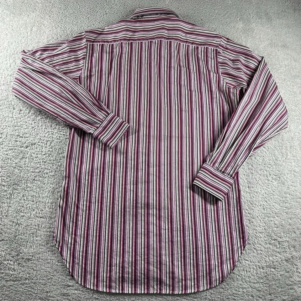 Etro Milano Dress Shirt Mens 38 Stripe Pattern Purple Pink Italy Lightweight - Image 2 of 4