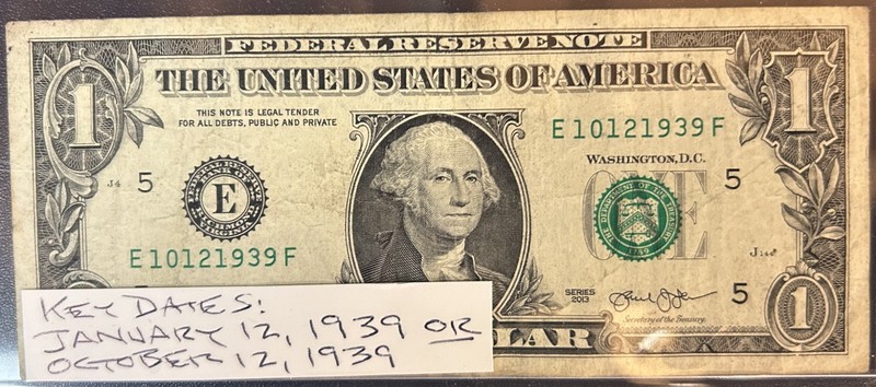 January 12/October 12, 1939 (Serial 10121939) - Rare Double Key Date Serial #