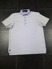 GREYSON MENS PERFORMANCE STRETCH GOLF POLO SHIRT SZ L WHITE/LIGHT PURPLE STRIPED