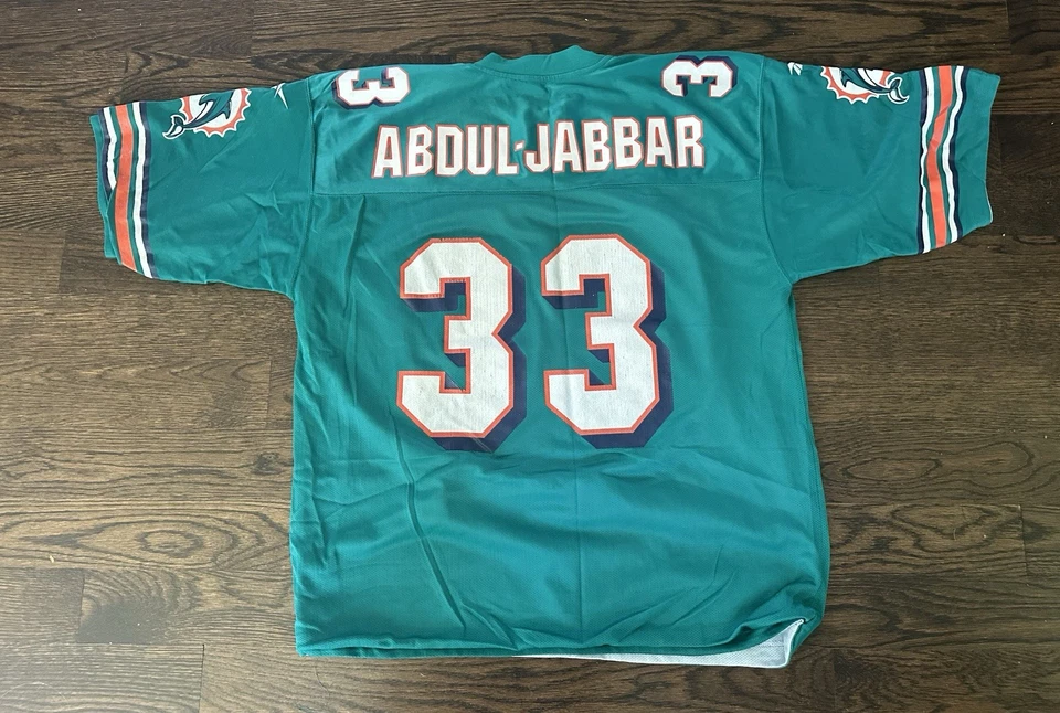 Camiseta de fútbol vintage de los Miami Dolphins para hombre XL 33 Abdul Jabbar reversible Reebok Foto 3 de 4