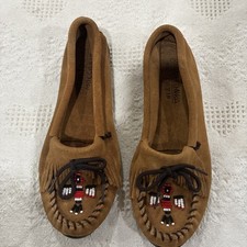 Minnetonka Beaded Thunderbird Suede Moccasins Brown Size 10 Women s