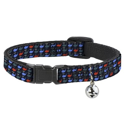 Cat Collar Breakaway with Bell Whales Navy/Green/Blue/Red NARROW Fit (US IMPORT)