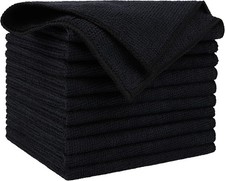 Microfiber Cleaning Cloth-10PK, Black Microfiber Towels,12 12"  Microfiber