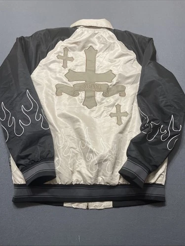 Brooklyn Cloth Flame Bomber Crème & Black Patches Varsity. Men’s LG image 6