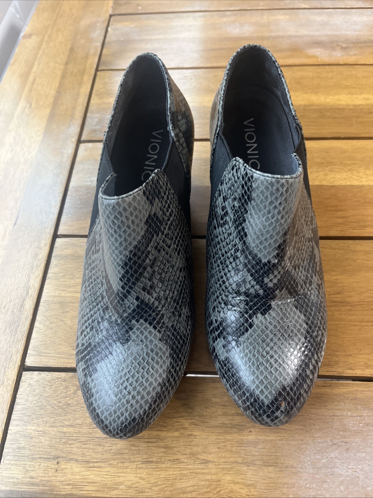 Vionic Stanton Wedge Black Gray Python Leather Sl… - image 1