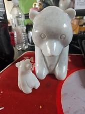 Pearlite Marblecraft Handcrafted Marble Stone Polar Bear Figurine + cub
