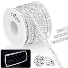 10-Yard Self Adhesive Crystal Rhinestone Ribbon, Durable Sparkling Glass White