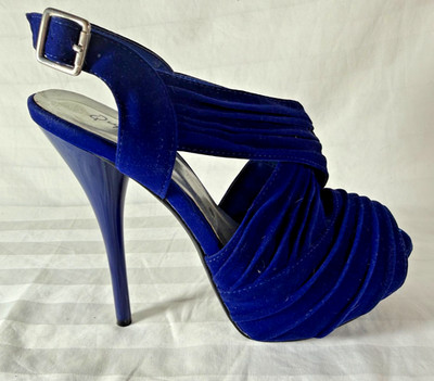 Qupid Dark Blue Suede Platform Open Toe 5.5'' Stiletto size 7.5