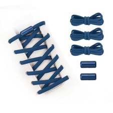 Elastic No Tie Shoelaces Replacement 3Pcs with 2 Metal Buckles, Dark Blue