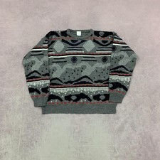 Vintage abstract knitted jumper Patterned Grandad chunky knit sweater Men's M