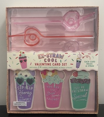  Ex-Straw Cool'' 24 Valentine Card Set for Friends/Kids/Valentine Parties