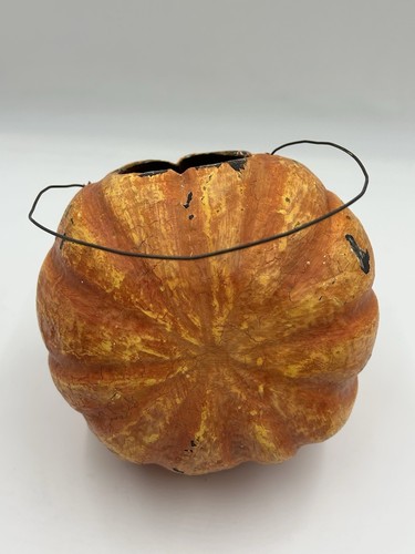 Vintage RARE Halloween Paper Mache Jack O Lantern Pumpkin Stem As The Nose TEETH - Picture 8 of 14