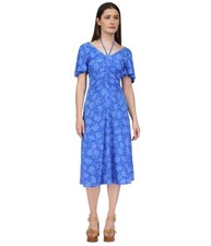 Michael Kors Womens Floral Ruched Midi Dress, Blue, X-Small