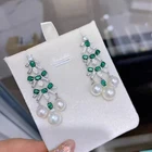 classic pair of 6-8mm south sea round white pearl dangle  earring 925s(T)