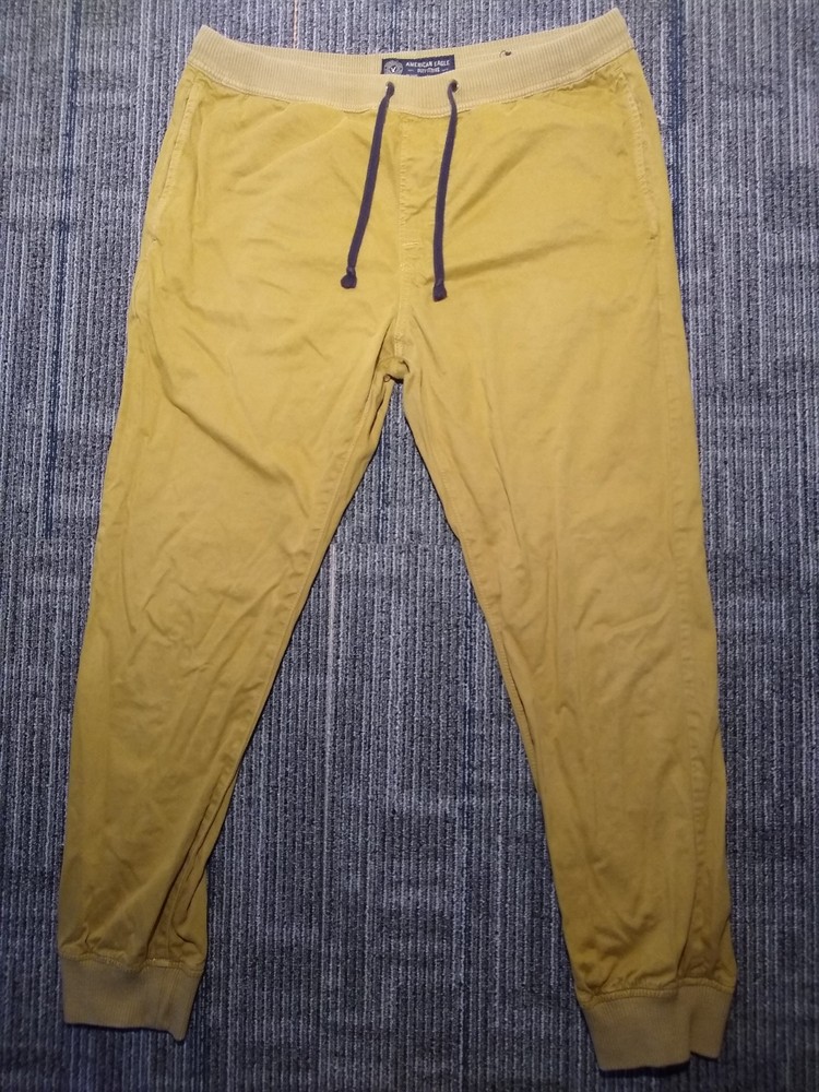 American Eagle Men's Brown Stretch Jogger Pants Size Large with Drawstring Waist