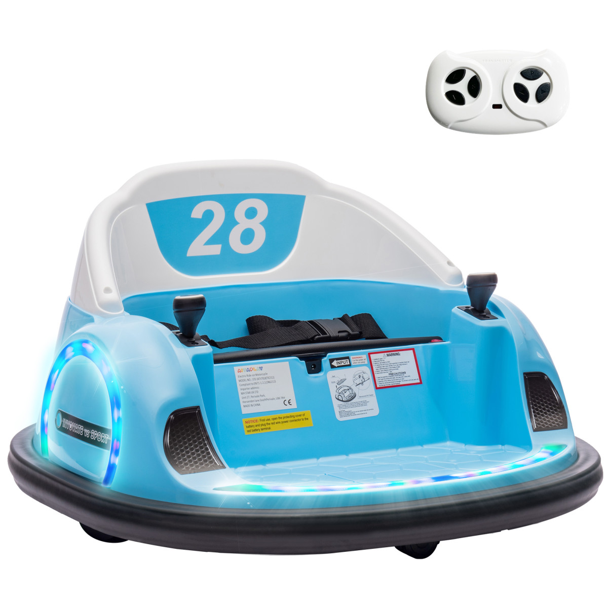 AIYAPLAY 12V Kids Bumper Car - 360 Rotation - Remote Control - Blue - 370-347V70LB - Image 2