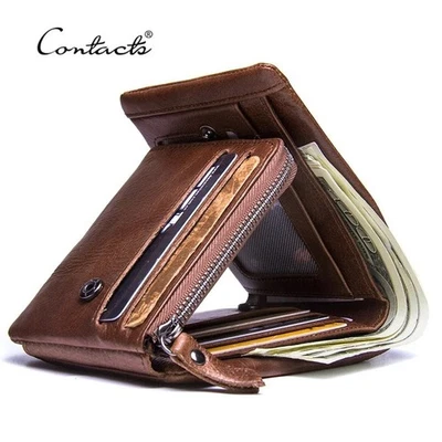 CONTACT'S portefeuilles en Cuir Pu Vintage à trois volets de qualité pour homme - Photo 1/4