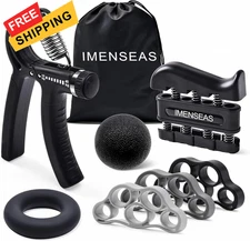 Grip Strength Trainer 7 Pack Adjustable, Finger Stretcher Resistance Black 