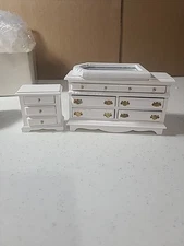 Concord White 1/12 Scale Miniature Dresser With Mirror And Night Stand