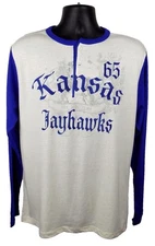 Kansas Jayhawks Shirt Men's Large White Long Sleeve 3 Button Up Shirt New ST127